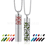 2Pcs 2 Styles Stainless Steel Perfume Bottle Necklaces, Hollow Column Diffuser Pendant Necklaces, with 10Pcs Changeable Perfume Pads, Stainless Steel Color, Mixed Shapes, 21.73~27.36 inch(55.2~69.5cm), 1pc/style(NJEW-PH0001-52A)