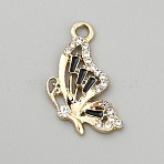 Alloy Enamel Pendants, with Rhinestone, Butterfly Charm, Black, 25x14.5x2.8mm, Hole: 2.4mm(FIND-TAC0035-22G-01)