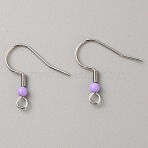 304 Stainless Steel Earring Hooks, French Hooks with Coil and Plastic Ball, Lilac, 19.5x18.5x3mm, Hole: 2mm, Pin: 0.7mm(STAS-WH0027-64P-10)
