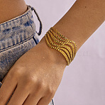 304 Stainless Steel Wide Cuff Bangles, Statement Bangles for Women, Real 18K Gold Plated, Stripe, Inner Diameter: 2.36 inch(6cm)(WGF735A-04)
