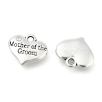 Wedding Theme Antique Silver Tone Tibetan Style Alloy Heart with Mother of the Groom Rhinestone Charms, Cadmium Free & Lead Free, Crystal, 14x16x3mm, Hole: 2mm(TIBEP-N005-17A)
