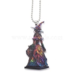 Acrylic Pendant Decoration, with Nylon Rope and Iron Bell, for Car Rear View Mirror Hanging Ornament, Witch, 77x39x4mm, Hole: 2.5mm(HJEW-E007-02G-02)