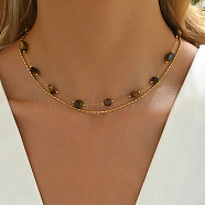 Golden Double Layer Irregular Natural Tiger Eye Beaded French Necklaces, 16.54 inch(42cm)(YU2526)