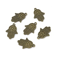 Alloy Pendants, Hamsa Hand/Hand of Miriam with Star of David, Antique Bronze, 28.5x19.5x2mm, Hole: 1.6mm(FIND-E027-05AB)