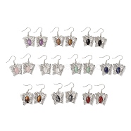 Natural Mixed Gemstone Butterfly Dangle Earrings for Women, Platinum Brass Jewelry for Women, Cadmium Free & Lead Free, 38mm, Pin: 0.6mm(EJEW-E283-01P)