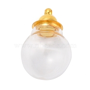 Glass Bottle Pendants, with 
Brass Cap, Wish Bottle Pendant, Refillable Bottle Pendant, Round Bulb Shape, Golden, White, 29.5mm, Hole: 1.8mm(GLAA-K056-03G)