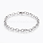 304 Stainless Steel Cable Chain Bracelets, with Lobster Claw Clasps, Stainless Steel Color, 8-3/8 inch(21.4cm)(BJEW-P239-05)