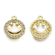 Rack Plating Alloy Pendants, with Crystal Rhinestone, Cadmium Free & Nickel Free & Lead Free, Smiling Face, Light Gold, 17x14.5x2mm, Hole: 1.4mm(PALLOY-N155-197)
