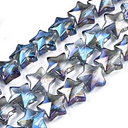 Electroplate Glass Beads Strand, AB Color, Star, Blue, 11.5~12.5x13x7mm, Hole: 1mm, about 55~56pcs/strand, 23.62 inch~ 25.20 inch(60~64cm)(EGLA-S188-18-B02)