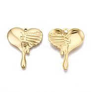 Ion Plating(IP) 201 Stainless Steel Pendants, Melting Heart, Real 18K Gold Plated, 30x24.5x3mm, Hole: 1.6mm(STAS-N098-065LG)