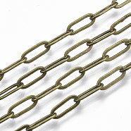 Brass Paperclip Chains, Flat Oval, Drawn Elongated Cable Chains, Soldered, with Spool, Cadmium Free & Nickel Free & Lead Free, Antique Bronze, 11x4.3x0.7mm, about 6.56 Feet(2m)/roll(X-CHC-S008-001B-AB)