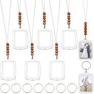 8Pcs Plastic Badge Holder Pendant Decoration, Hanging Photo Frame, with Waxed Cotton Thread Cords and Wood Beads, Clear, 292mm(HJEW-CA0001-19)