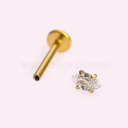 316L Stainless Steel Clear Cubic Zirconia Threadless Labret Stud, Tragus Stud, Flat Back Earring, Golden, 6mm, Pin: 1.2mm, Head: 3mm(WGB6B2D-04)