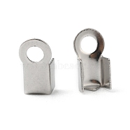 304 Stainless Steel Fold Over Crimp Cord Ends, Stainless Steel Color, 8x4x3mm, Hole: 2mm, 3x5mm inner diameter(STAS-M009-01A)