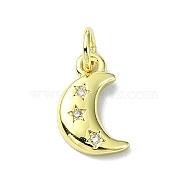 Moon Theme Brass Micro Pave Clear Cubic Zirconia Charms, with Jump Ring, Real 18K Gold Plated, Star, 12x7x2mm, Hole: 3mm(KK-H475-57G-13)