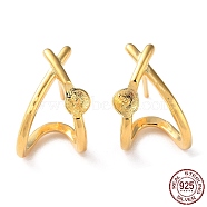 925 Sterling Silver Stud Earring Findings, Twist Triangle, for Half Drilled Beads, with S925 Stamp, Real 18K Gold Plated, 13x9mm, Pin: 11x0.7mm and 0.7mm(STER-M115-04G)