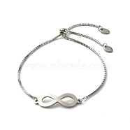 Infinity Symbol Charm Adjustable Slider Bracelet for Men Women, with 316 Surgical Stainless Steel Venice Chains, Stainless Steel Color,  Inner Diameter: 1/2~3 inch(1.3~7.6cm)(BJEW-JB06688-02)