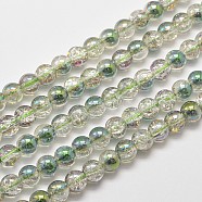 Electroplate Synthetic Crackle Quartz Bead Strands, Round Half Rainbow Plated, Dark Sea Green, 8mm, Hole: 1mm, about 50pcs/strand, 15.7 inch(EGLA-J067-8mm-HR02)