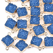 Electroplate Druzy Resin Links connectors, with Iron Findings, Rhombus, Light Gold, Dodger Blue, 22~23x15x7mm, Hole: 1mm(X-RESI-S366-09A)