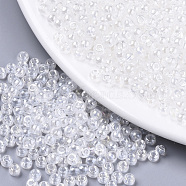Transparent Glass Beads, Lustered, Round, Clear, 4x3mm, Hole: 1mm, about 4500pcs/bag(SEED-S040-08A-11)