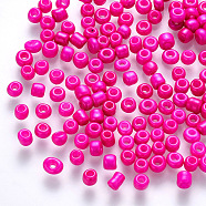 8/0 Baking Paint Glass Round Seed Beads, Fuchsia, 3~3.5x2mm, Hole: 1~1.2mm, about 10000pcs/pound(SEED-S036-01B-03)