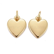 Brass Pendants, Long-Lasting Plated, Heart, Real 18K Gold Plated, 9x8x1.8mm, Jump Ring: 5x0.7mm, Inner Diameter: 1/8 inch(3.5mm)(X-KK-Z008-12G)