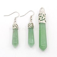 Bullet Gemstone Jewelry Sets Earrings and Pointed Pendants, with Alloy Findings, Green Aventurine, 34x7x7mm, Pin: 0.8mm, 63~68x10~12x12mm, Hole: 4mm(SJEW-D023-04)