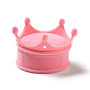 Flocking Plastic Crown Finger Ring Boxes, for Valentine's Day Gift Wrapping, with Sponge Inside, Pink, 6.7x6.5x4.5cm, Inner Diameter: 5.1cm(CON-B008-01D)