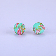 Printed Round with Flower Pattern Silicone Focal Beads, Colorful, 15x15mm, Hole: 2mm(SI-JX0056A-158)