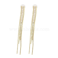 Cubic Zirconia Chains Tassel Earrings, Brass Dangle Stud Earrings, Golden, 95x7mm(EJEW-P236-07G)