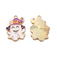 Alloy Enamel Pendants, Ghost with Hat Charms, Halloween, Golden, 21x15.5x1.4mm, Hole: 1.5mm(FIND-G055-14G)