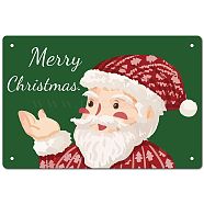Tinplate Sign Poster, Horizontal, for Home Wall Decoration, Rectangle with Word Merry Christmas, Santa Claus, 200x300x0.5mm(AJEW-WH0157-437)