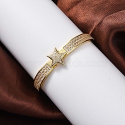 Rack Plating Brass Micro Pave Cubic Zirconia Hinged Bangles, Lead Free & Cadmium Free, Real 18K Gold Plated, Star, Inner Diameter: 2-3/8 x1-3/4 inch(5.9x4.5cm)(BJEW-H624-06A-G)