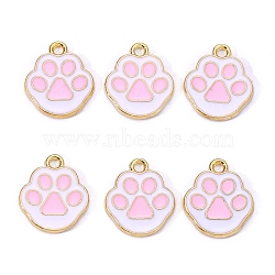 Alloy Enamel Pendants, Paw Print Charm, Golden, Pearl Pink, 17x15mm(PW-WG54060-03)