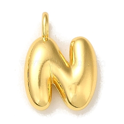 Brass Pendants, Real 18K Gold Plated, Balloon Letter Charms, Letter N, 19.5x14x5.5mm, Hole: 3.3mm(KK-K354-01G-N)