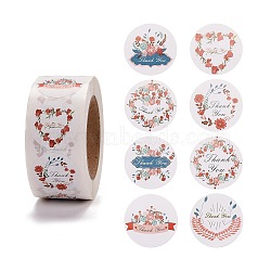 Thank You Stickers Roll, Self-Adhesive Stickers, Flat Round, for Presents Decoration , Rose Pattern, 2.5x0.02cm, 500pcs/roll(DIY-P058-A01)