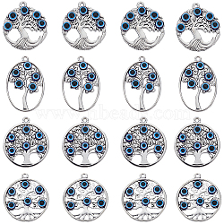 SUNNYCLUE 16Pcs 4 Styles Tibetan Style Alloy Pendants, Tree of Life with Resin Evil Eye Charms, Antique Silver, Mixed Shapes, 34~40x27~34x4~5mm, Hole: 2.5mm, 4pcs/style(FIND-SC0009-14)