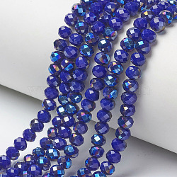 Electroplate Opaque Solid Color Glass Beads Strands, Half Plated, Blue Plated, Faceted, Rondelle, Blue, 4x3mm, Hole: 0.4mm, about 123~127pcs/strand, 16.5~16.9 inch(42~43cm)(EGLA-A034-P4mm-I14)