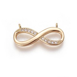 Brass Micro Pave Cubic Zirconia Pendants, Infinity, Clear, Golden, 12x25x2mm, Hole: 1.4mm(ZIRC-O027-14G)
