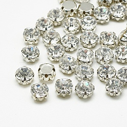 Sew on Rhinestone,  Glass Rhinestones, Montee Beads, with Brass Prong Settings, Garments Accessories, Flat Round, Platinum, Crystal, 3x2.5mm, Hole: 0.5mm, about 144pcs/gross(RGLA-T119-3mm-01)