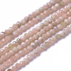 Natural Argentina Rhodochrosite Beads Strands, Faceted, Round, 3~3.5x2~3.5mm, Hole: 0.2mm, about 120~189pcs/strand, 16.2~16.4 inch(41.3~41.7cm)(G-F596-05-3mm)