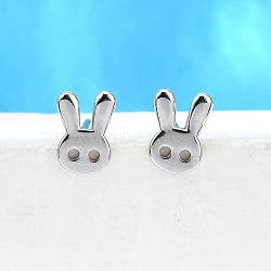 S925 Sterling Silver Stud Earrings, Platinum, Rabbit, 6.5x4.5mm(EJEW-P305-02B-P)