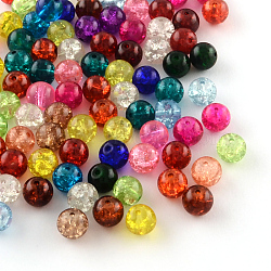 Transparent Crackle Glass Beads, Round, Mixed Color, 6~7x6mm, Hole: 1mm, about 100pcs/bag(CCG-R001-6mm-M)
