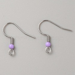 304 Stainless Steel Earring Hooks, French Hooks with Coil and Plastic Ball, Lilac, 19.5x18.5x3mm, Hole: 2mm, Pin: 0.7mm(STAS-WH0027-64P-10)