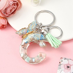 Resin & Acrylic & Faux Suede Tassel Keychain, with Alloy Clasp and Iron Rings, Letter C, 0.9cm(KEYC-YW00126-03)