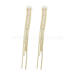 Cubic Zirconia Chains Tassel Earrings, Brass Dangle Stud Earrings, Golden, 95x7mm(EJEW-P236-07G)