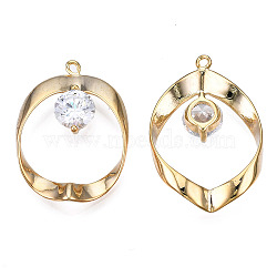 Brass Rhinestone Pendants, Cadmium Free & Nickel Free & Lead Free, Oval, Real 18K Gold Plated, 27x19x4mm, Hole: 1mm(KK-N216-410)