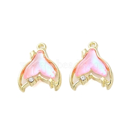 Rack Plating Alloy Pendants, with Rhinestone and Glass, Fishtail, Pearl Pink, 17x14x5mm, Hole: 1.2mm(FIND-C062-07G-03)