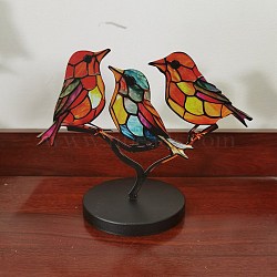 Stained Acrylic Birds Desktop Ornaments, Double-Sided Metal Bird Sculpture for Home Office, Colorful, 160x115x3mm(STGL-PW0001-48A)