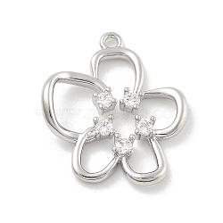 Brass Micro Pave Cubic Zirconia Pendants, Flower Charms, Platinum, 19.5x17x2.5mm, Hole: 1.2mm(KK-D283-05P)